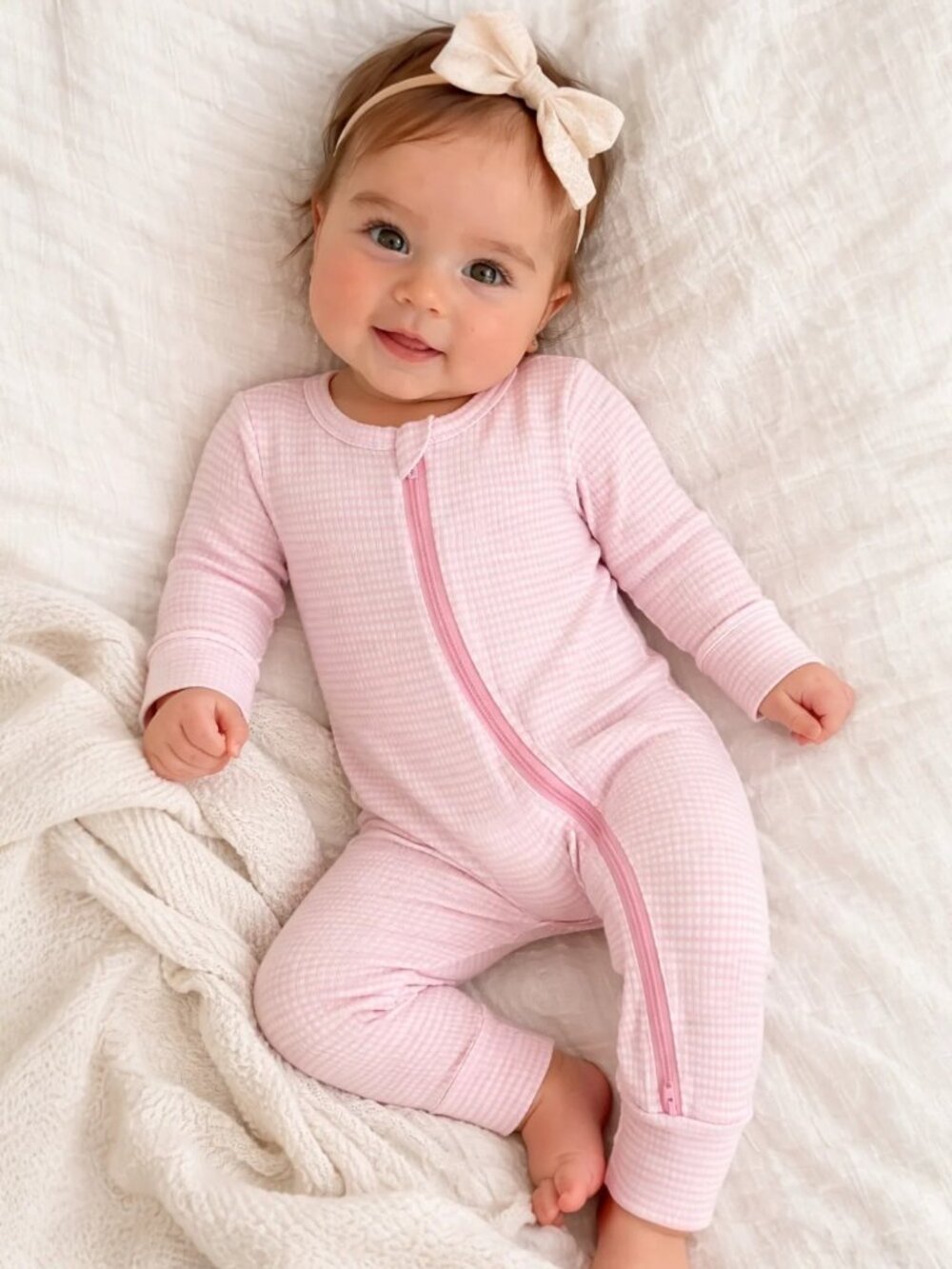 Pink Stripe / Organic Ribbed 2-Way Zip Romper
